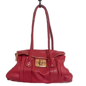B. MAKOWSKY Red Leather Gold Hardware Tall Handles  Shoulder Bag Tote
